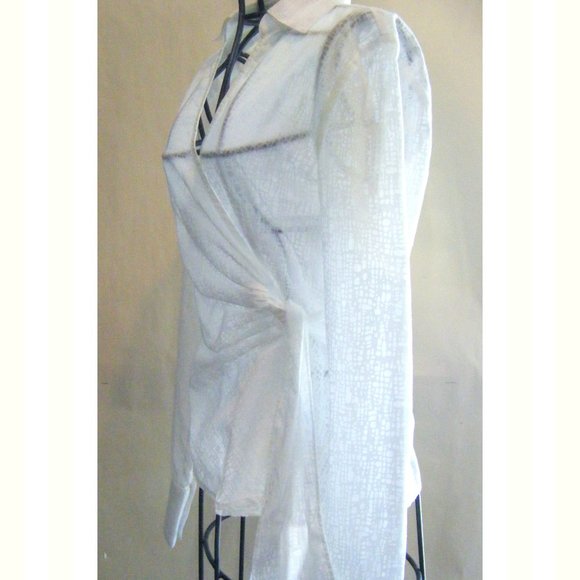White Wrap Side Tie Sheer Patterned Blouse Size XS - Picture 3 of 8